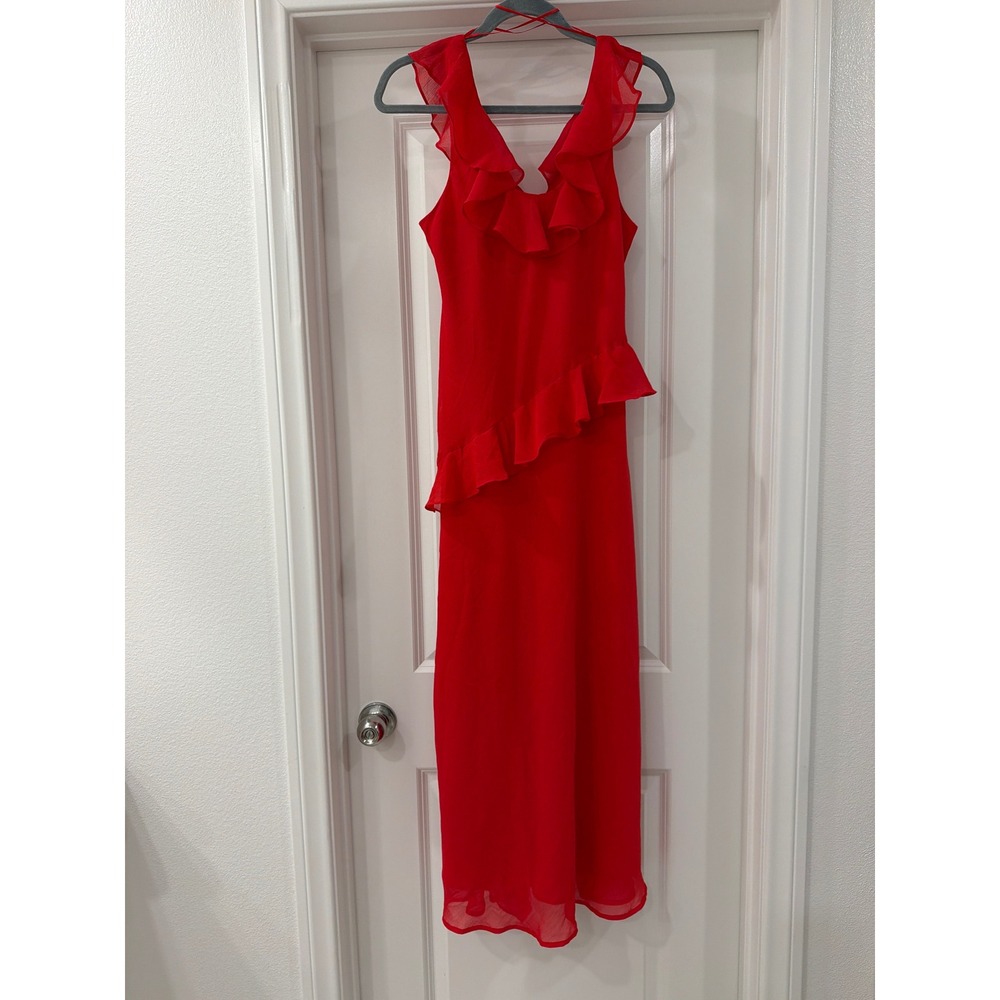 A New Day Ruffle Sleeveless Maxi Dress Womens Size M Red Asymmetrical Gown NWT